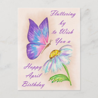 Carte Postale Conception Anniversaire d'Avril Fleur et Papillon