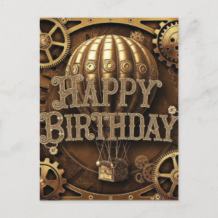 Carte Postale Conception d'anniversaire d'aventure Steampunk