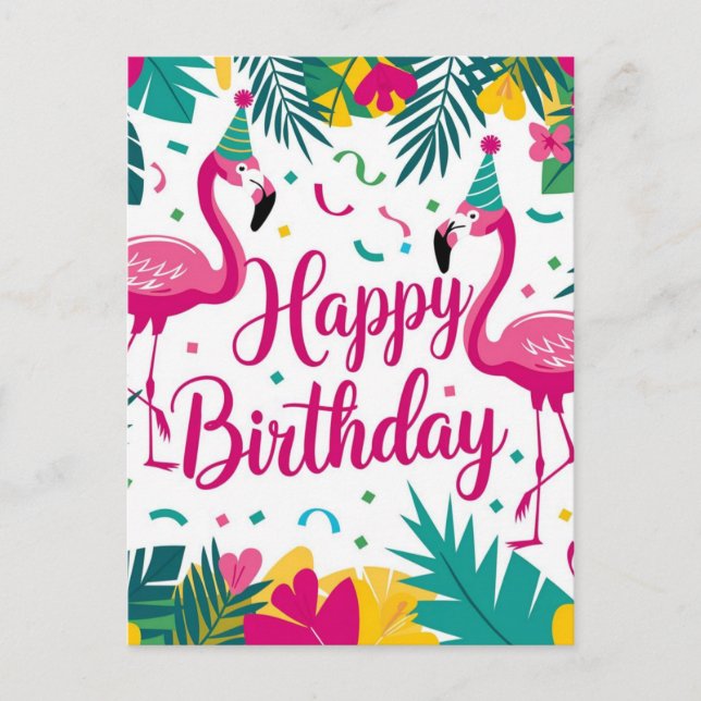 Carte Postale Conception d'anniversaire de flamant rose de plais (Devant)