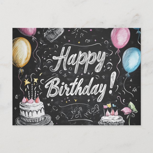 Carte Postale Conception d'anniversaire de style tableau noir  (Devant)