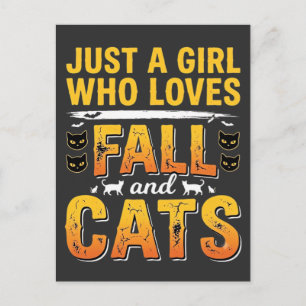 Carte Postale Conception de chats fille d'automne Halloween_1
