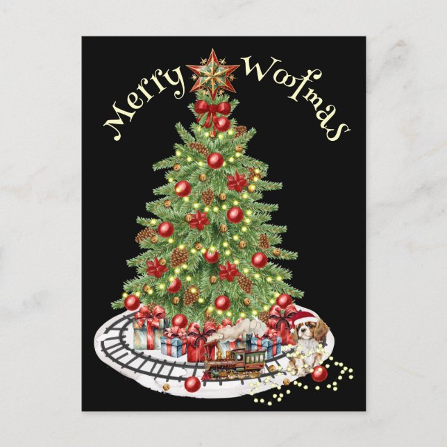 Carte Postale Conception de chien Joyeux Woofmas - Cavalier King (Devant)