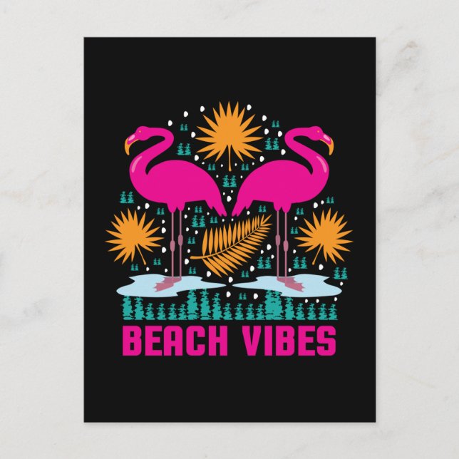 Carte Postale Conception de flamants roses de vibes de plage (Devant)