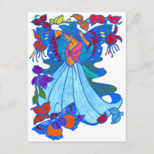 Carte Postale Conception de fleurs de femme papillon