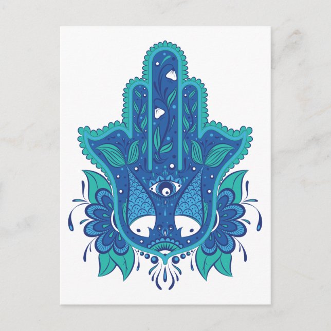 Carte Postale Conception de Hamsa bleue (Devant)