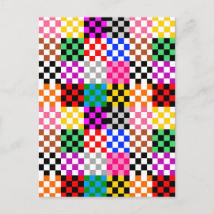 Carte Postale Conception de motif à carreaux patchwork multicolo