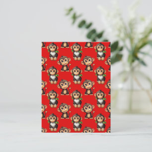 Carte Postale Conception de motif singe rouge