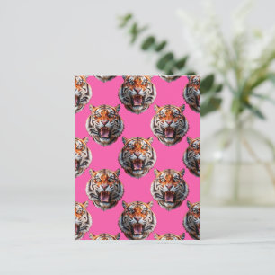 Carte Postale Conception de motif tête de tigre rose
