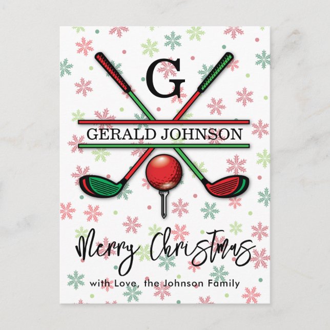 Carte Postale Conception de Noël Golf Monogram Merry Christmas (Devant)