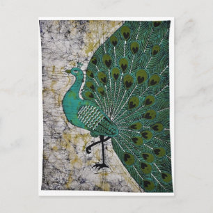 CARTE POSTALE CONCEPTION DE PAON  ART BATIK.