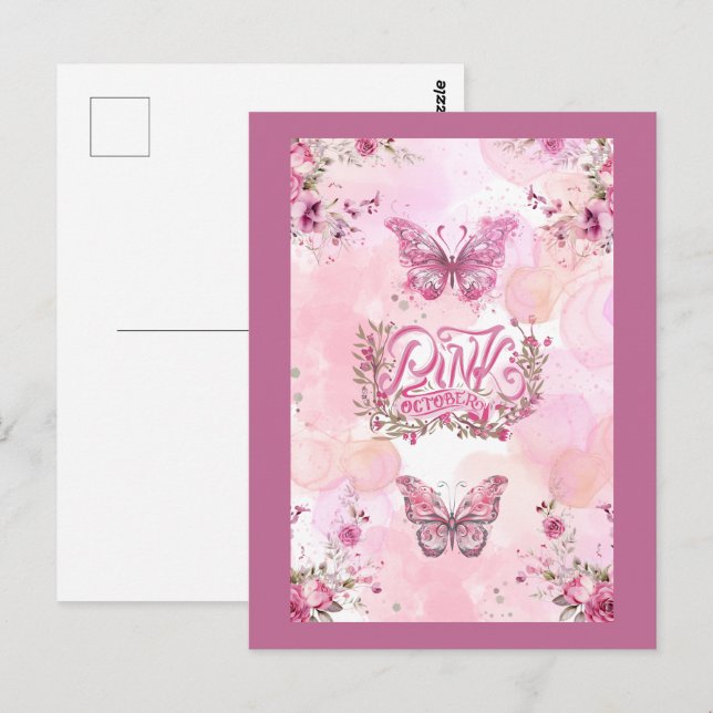 Carte Postale Conception de ruban de fleur de conscience rose d' (Devant / Derrière)