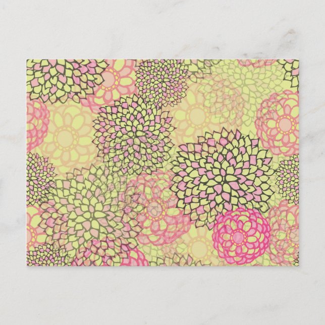 Carte Postale Conception des éclats de fleurs rose et jaune (Devant)
