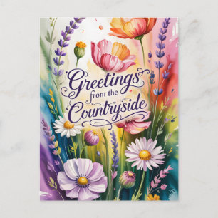 Carte Postale Conception Florale Salutations de la Campagne