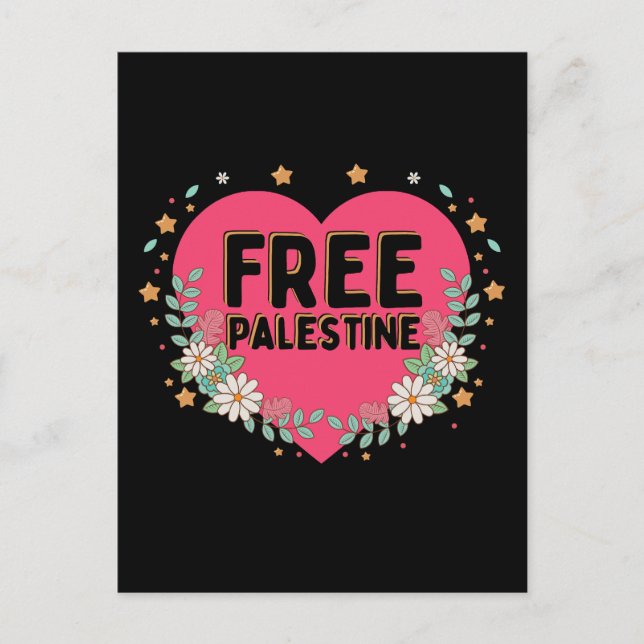 Carte Postale conception graphique du coeur rose de la Palestine (Devant)