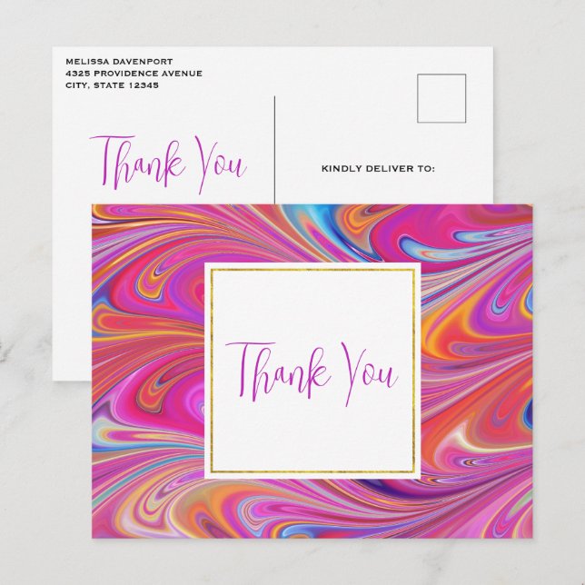 Carte Postale Conception tourbillonnante rose et orange trippy M (Devant / Derrière)