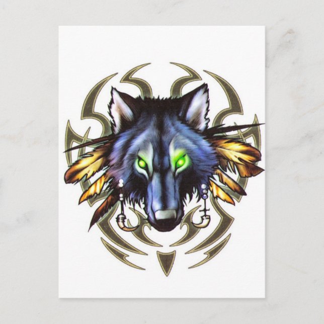 Carte Postale Conception tribale de tatouage de loup (Devant)