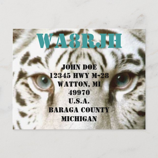 Carte Postale Concevez votre propre QSL HAM Radio Ops Card Tiger (Devant)
