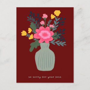 Carte Postale Condoléances Désolé pour la perte Vase de Fleurs p