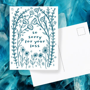Carte Postale CONDOLÉANCES Floral Fantaisiste Esquisse Doodle Dé