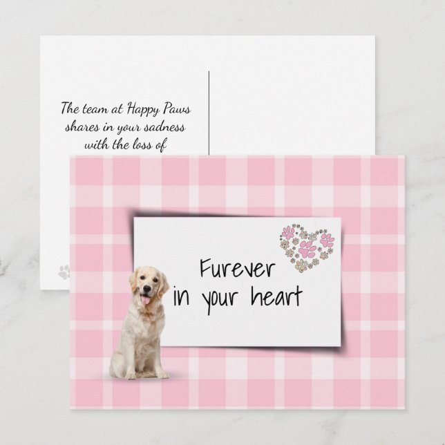 Carte Postale Condoléances pour la perte d'un Golden Retriever (Devant / Derrière)