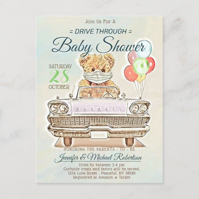 Carte Postale Conduire par Baby shower pour garçon ou fille (Devant)