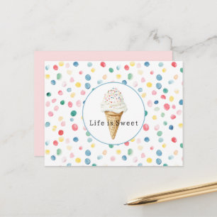 Carte Postale Cône de Glace Confettis Points Colorés Douce Vie