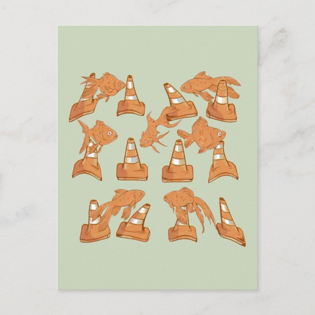 Carte Postale Cônes de la route et poisson rouge orange (Devant)