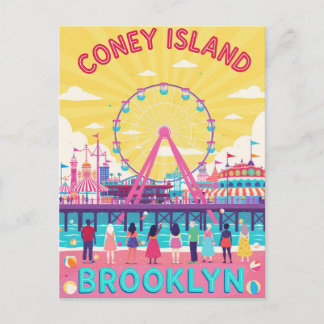 Carte Postale Coney Island Brooklyn Retro Poster