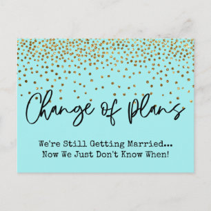 Carte Postale Confetti Aqua Changement de plan Reporté Mariage