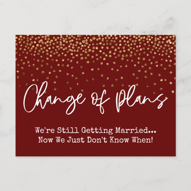Carte Postale Confetti Dark Red Changement de plan Mariage repor (Devant)
