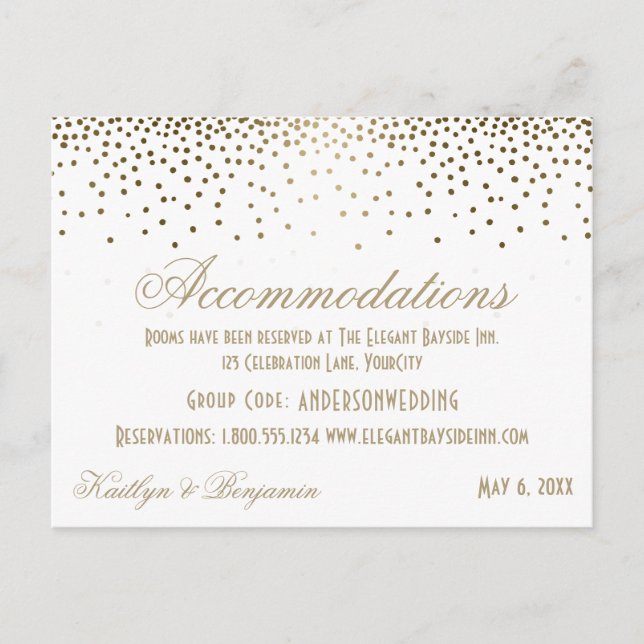 Carte Postale Confetti d'or sur Pos d'hébergement Mariage blanc (Devant)