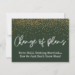 Carte Postale Confetti Green Changement de plans reporté Mariage