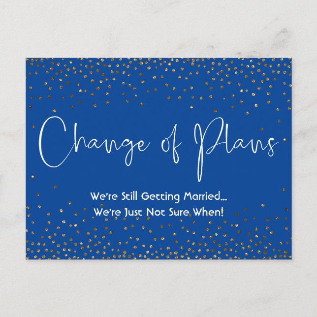 Carte Postale Confetti on Blue Change Plans Postponed Mariage (Devant)