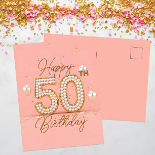 Carte Postale Confettis et Ballons Dorés Élégants 50e Anniversai
