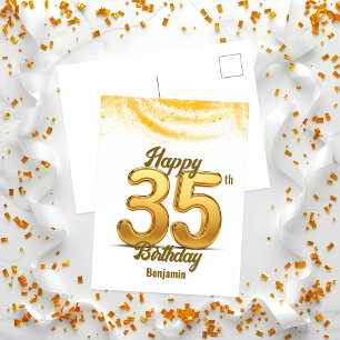 Carte Postale Confettis Pailletés Or Élégants pour les 35 Ans