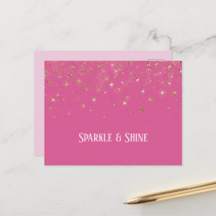 Carte Postale Confettis scintillants or rose girly