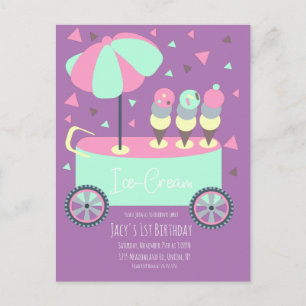 Carte Postale Confettis Stand de Glaces Anniversaire Violet