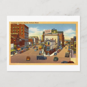 Carte Postale Congrès et rues libres, Portland, Maine Vintage