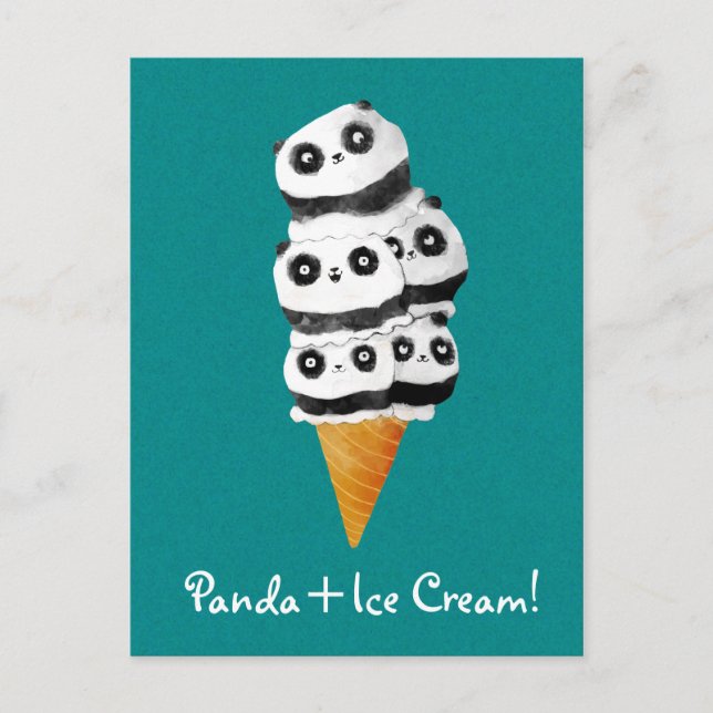 Carte Postale Conne de crème glacée de l'ours Panda doux (Devant)