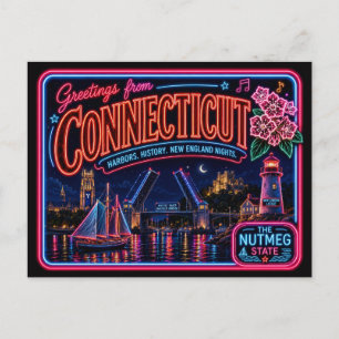 Carte Postale Connecticut Neon State Rétro Vintage
