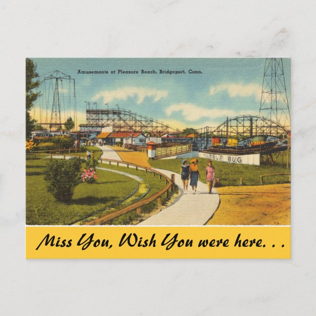 Carte Postale Connecticut, Plage Pleasure, Bridgeport (Devant)