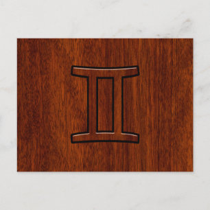 Carte Postale Connexion Gemini Zodiac en bois acajou