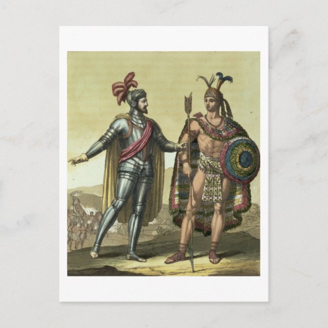 Carte Postale Conquistador avec un chef amérindien (couleur (Devant)