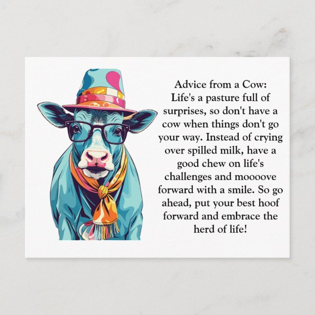 Carte Postale Conseil Drôle D'Une Vache (Devant)