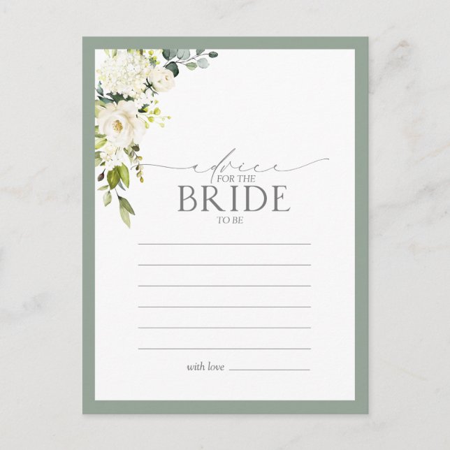 Carte Postale Conseil Floral Vert Gris Blanc À La Mariée (Devant)
