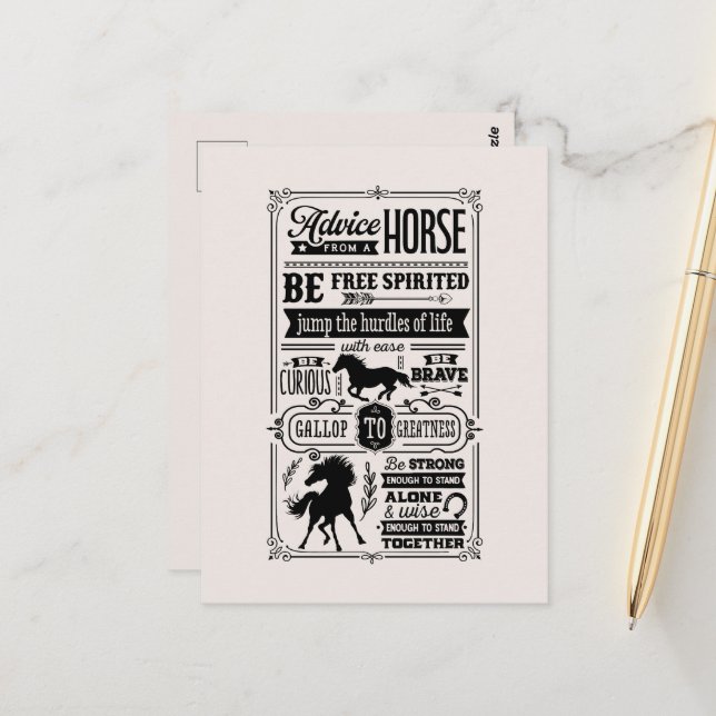 Carte Postale Conseils de cheval amusant mot art Pays (Devant/Arrière en situation)