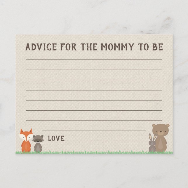 Carte Postale Conseils de shower pour bébé sur le thème de la fo (Devant)