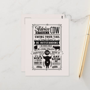 Carte Postale Conseils de vache drôle art du mot Pays