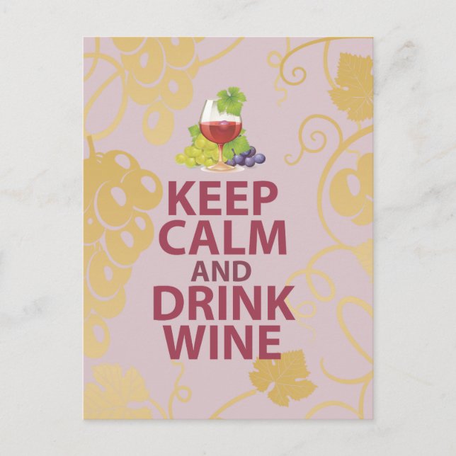 Carte Postale Conserver le calme et boire du vin Cadeau Art Desi (Devant)