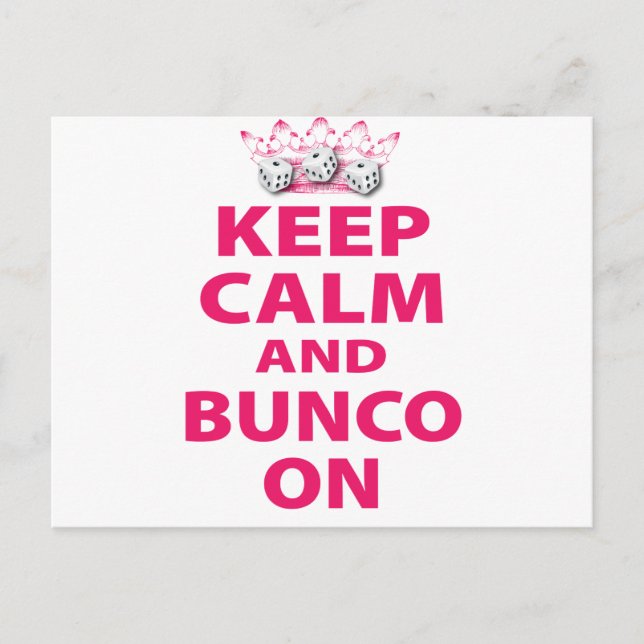 Carte Postale Conserver le calme et Bunco sur la conception (Devant)